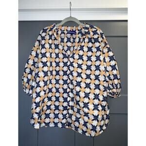 Ro's Garden Blue White Floral Lavinia Rachel Shirt Bell Cuff Block Cotton S